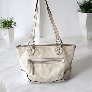 COACH Pebbled Leather Bag Cream White Purse Red Lining M1220 FAST SHIP 1722-3